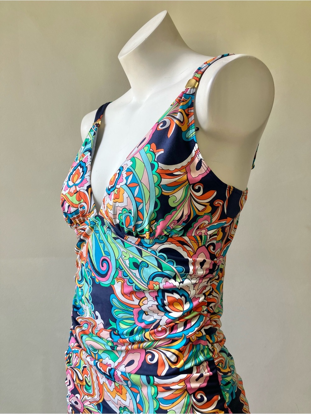 Tommy Bahama Multicolor Paisley Tankini Top - Navy, Turquoise, Pink, Orange - Picture 2 of 6
